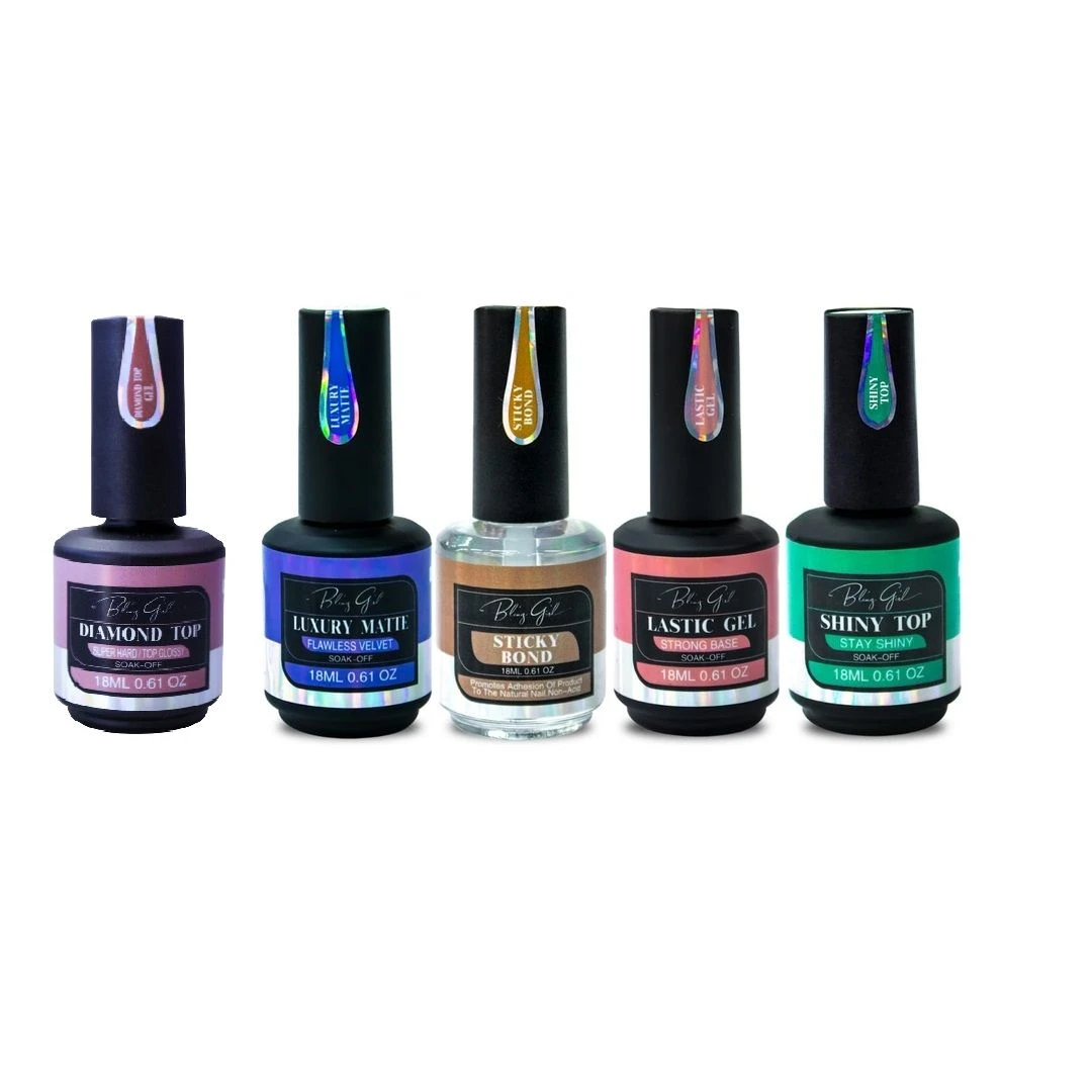 Bling Girl 5-Piece Gel Nail Kit: Top & Base Coat (18 ml)