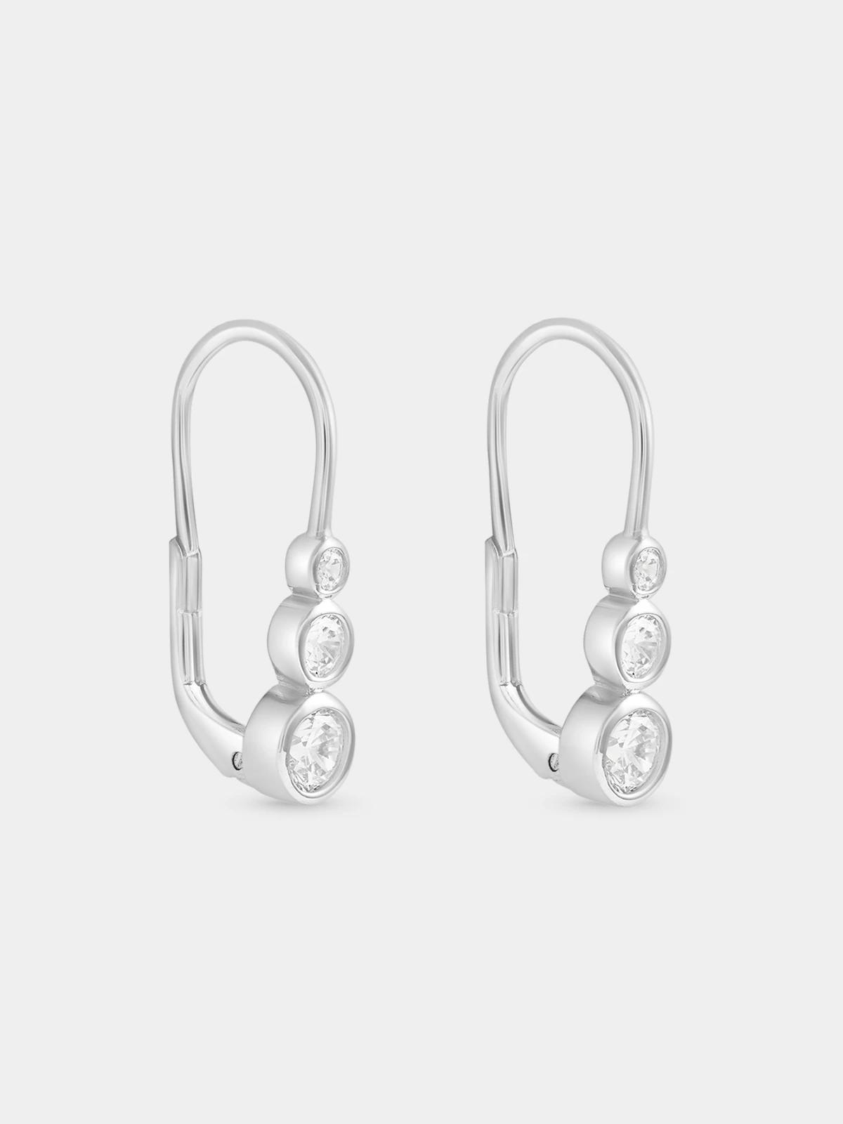 Sterling Silver Cubic Zirconia Round Trilogy Bezel Drop Earrings