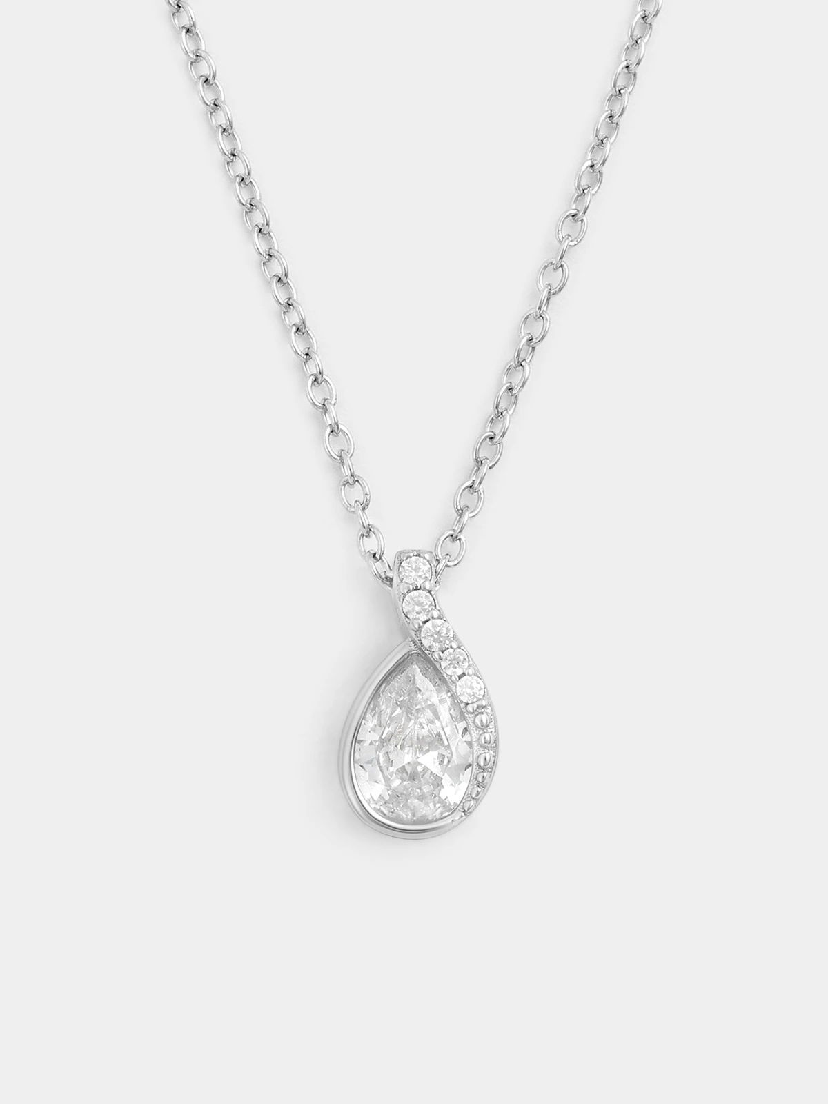 Sterling Silver Cubic Zirconia Pear Bezel Pendant