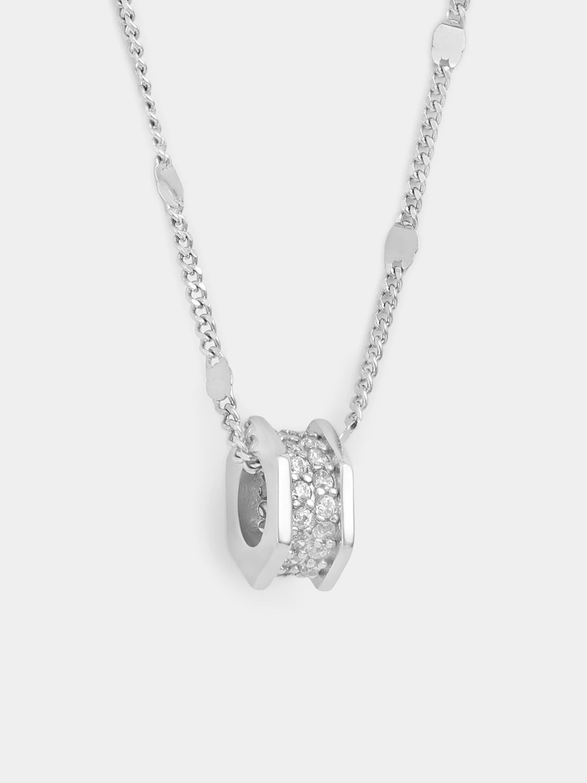 Sterling Silver Cubic Zirconia Pavé Hexagon Barrel Pendant