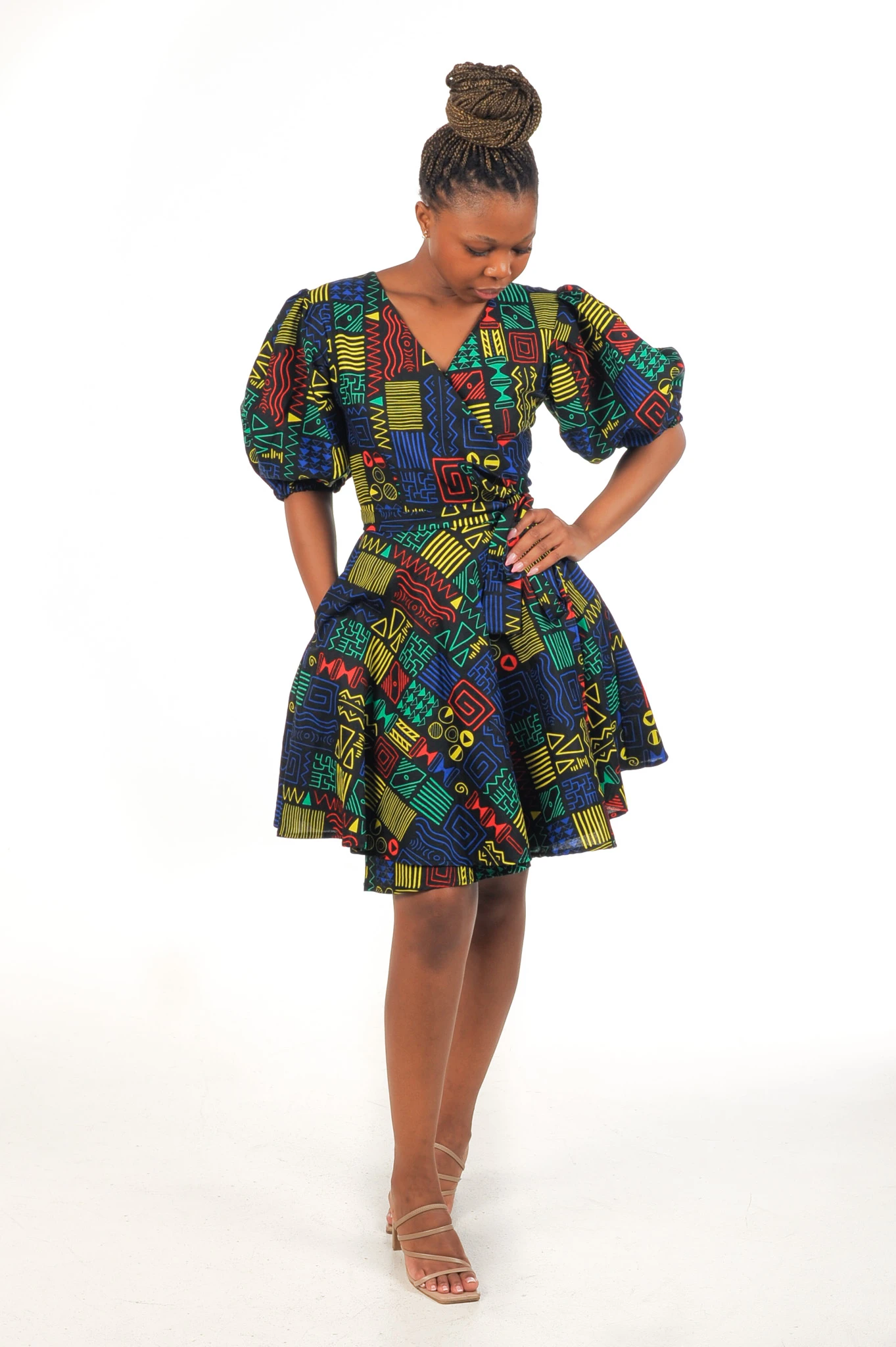 Color Bogolan Wrap Dress