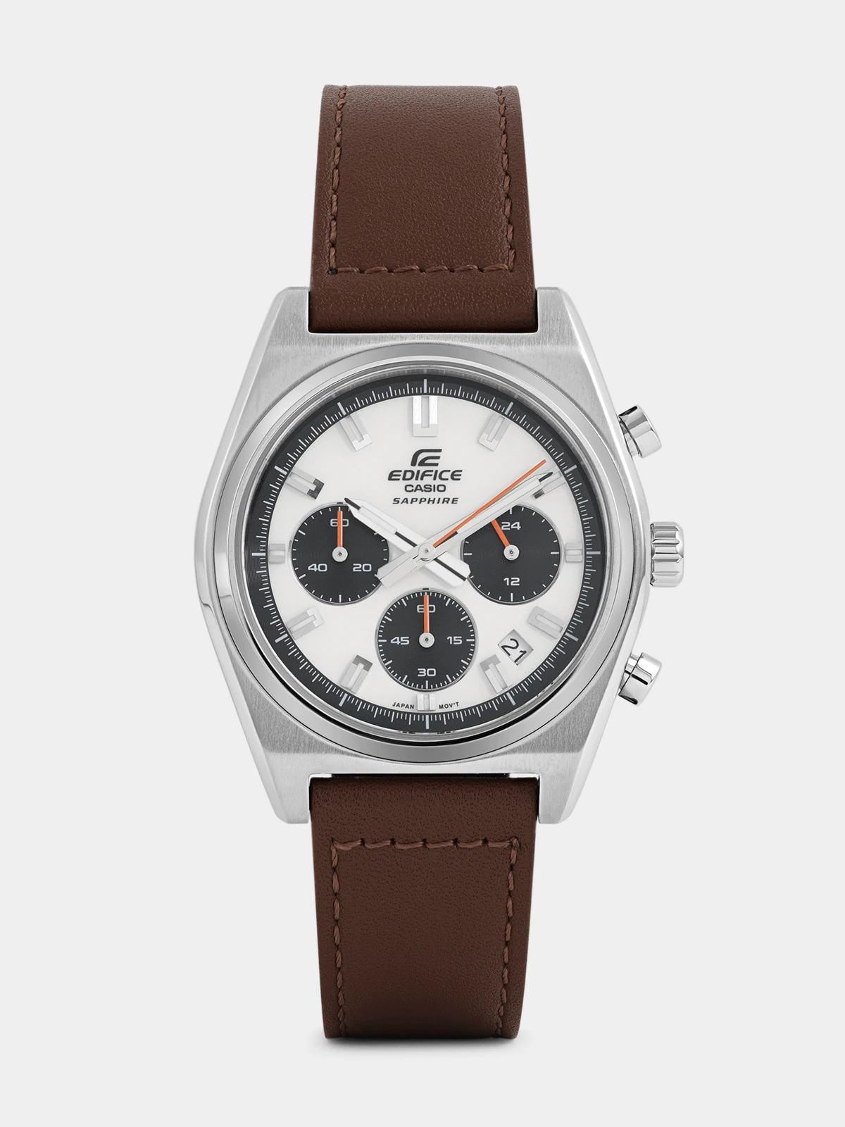 Casio Edifice Stainless Steel White Dial Brown Leather Watch
