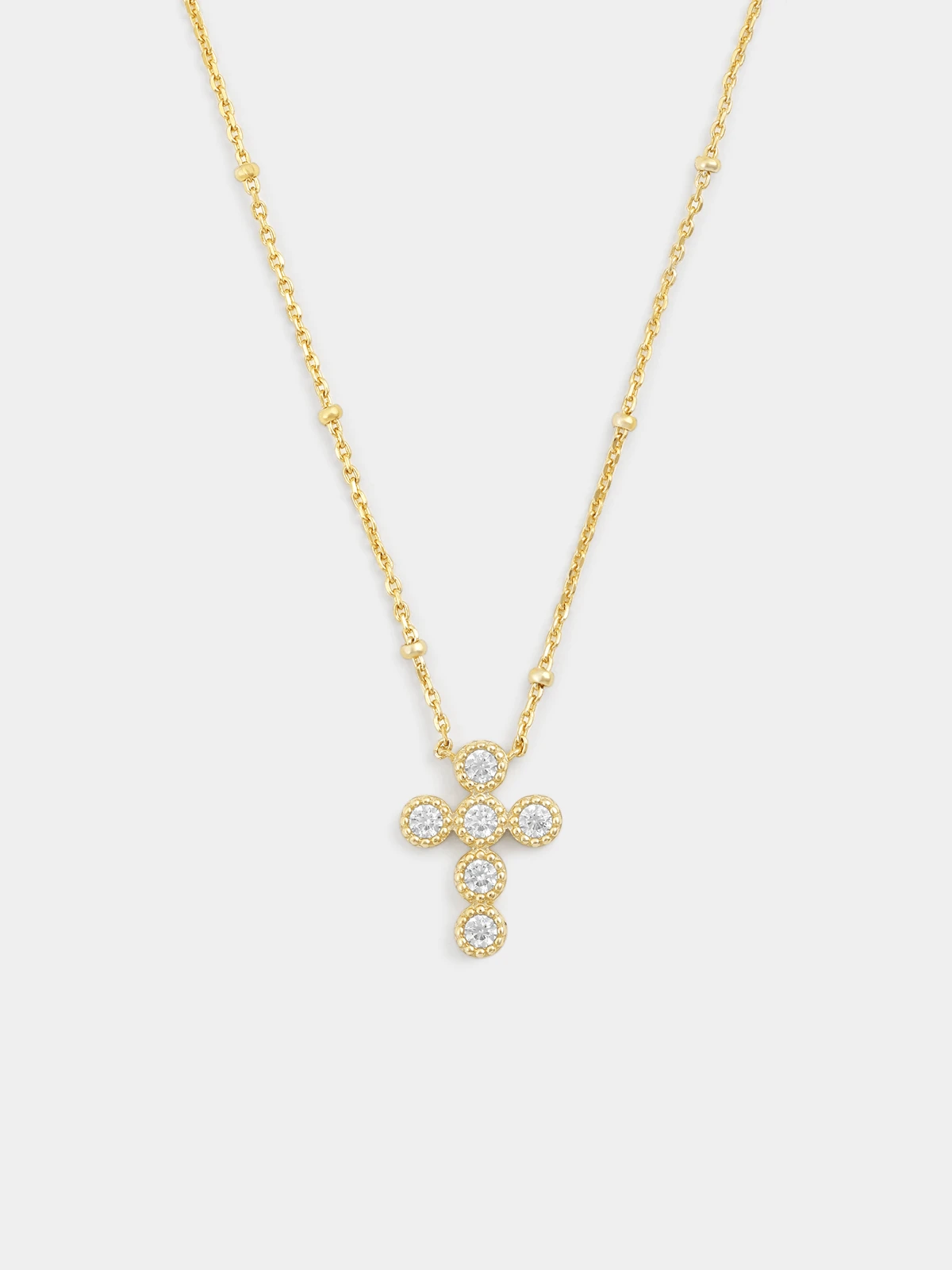 Gold Plated Sterling Silver Cubic Zirconia Round Bezel Cross Pendant