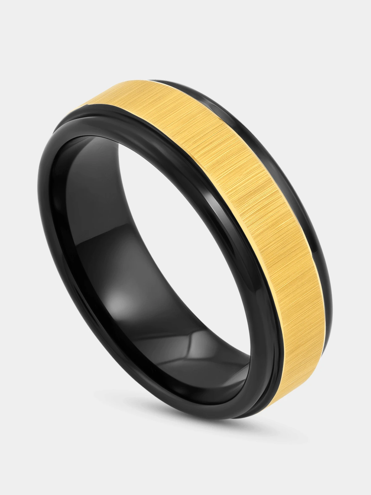 Gold & Black Plated Tungsten Brushed Centre Two-Tone Ring