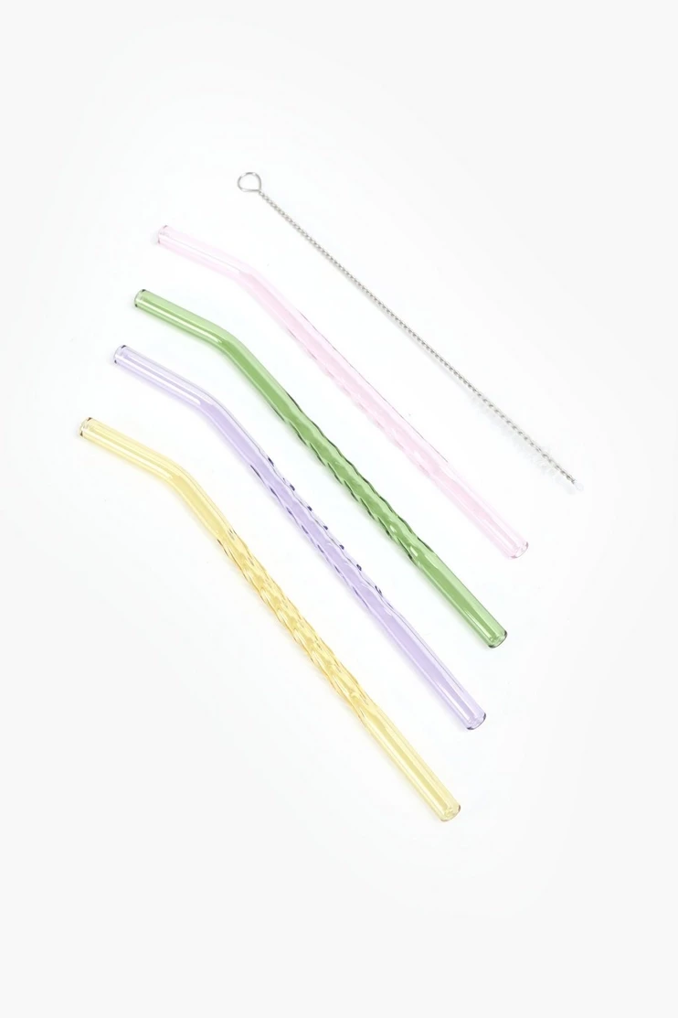 4 Pack Glass Straw Set