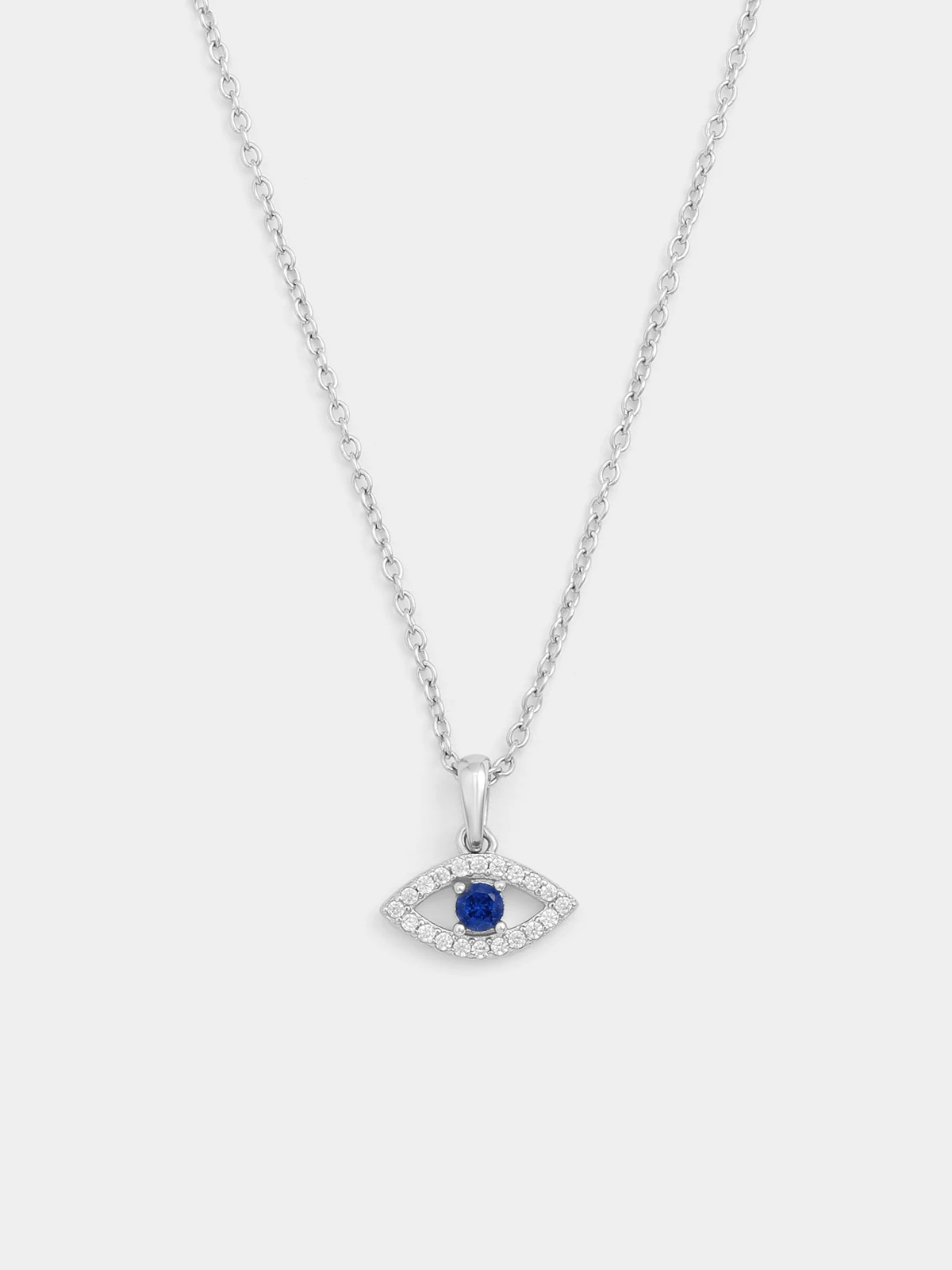 Sterling Silver Sapphire Blue Cubic Zirconia Evil Eye Pendant