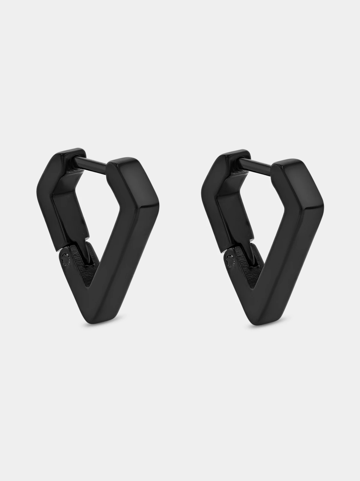 Black Plated Stainless Steel Triangle Huggie Earrings