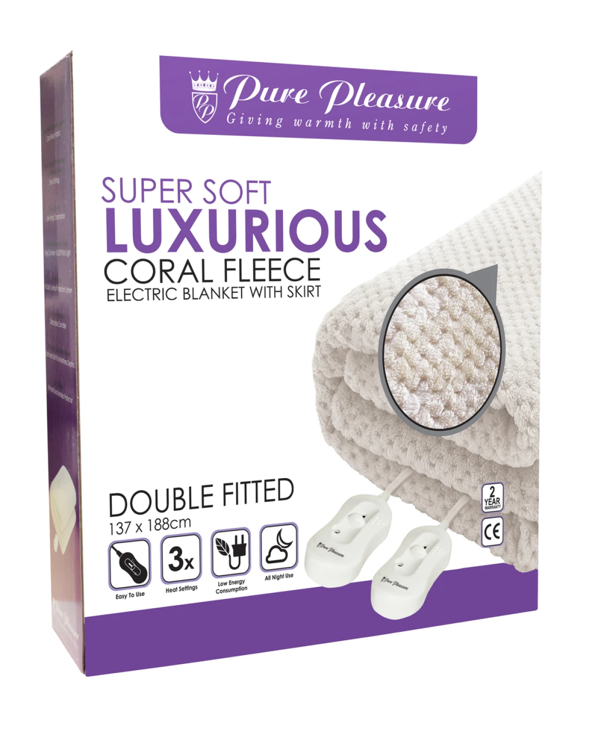 PurePleasure Double Coral Fitted Electric Blanket