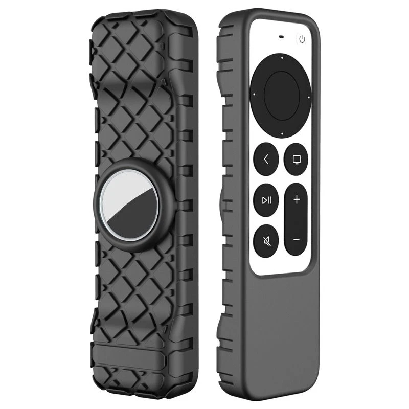Rugged Silicone Cover with Airtag Holder for Apple TV 4K Remote (Black)