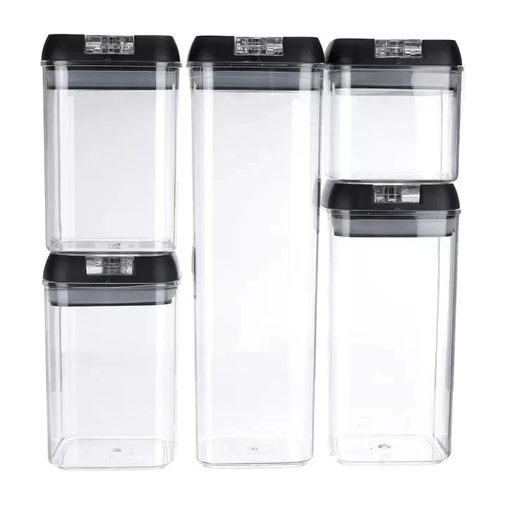 5 Pieces Of Airtight Sealed Stackable Food Storage Container Set - Black