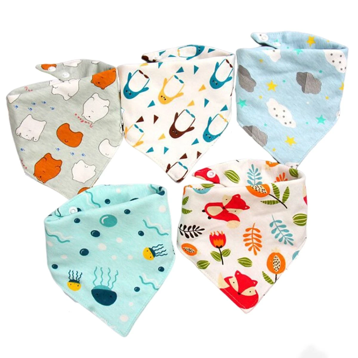 5pcs Saliva Towel Triangle Scarf Baby Bib Easy Clean Cute Gift Drooling