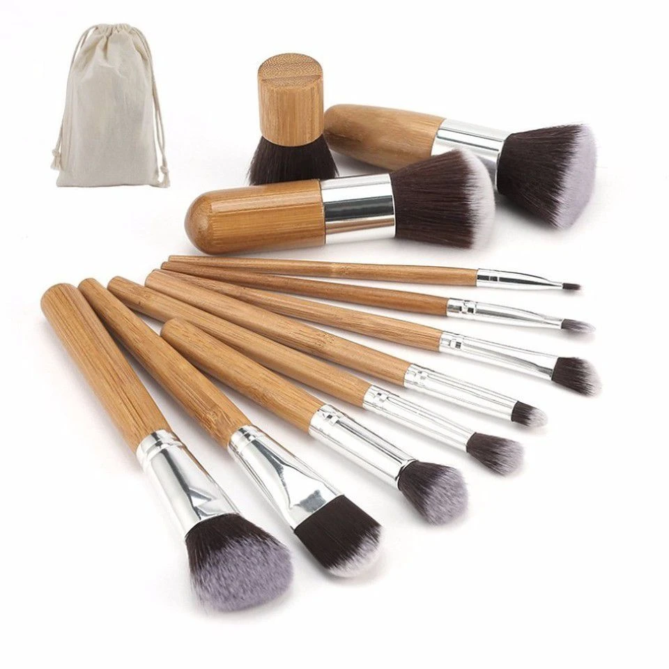 11 Piece Bamboo Makeup Brush Set