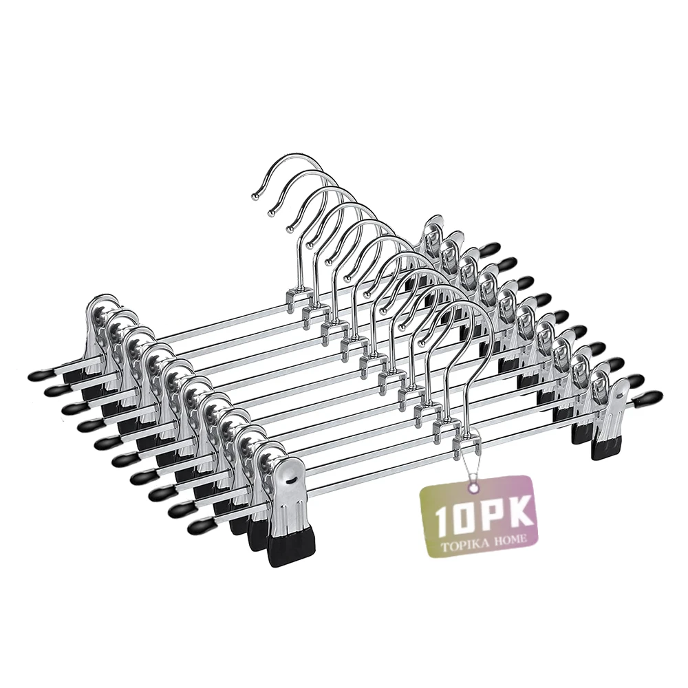 All Clear Metal Pants & Skirt Hangers with Adjustable Clips - 10 pack