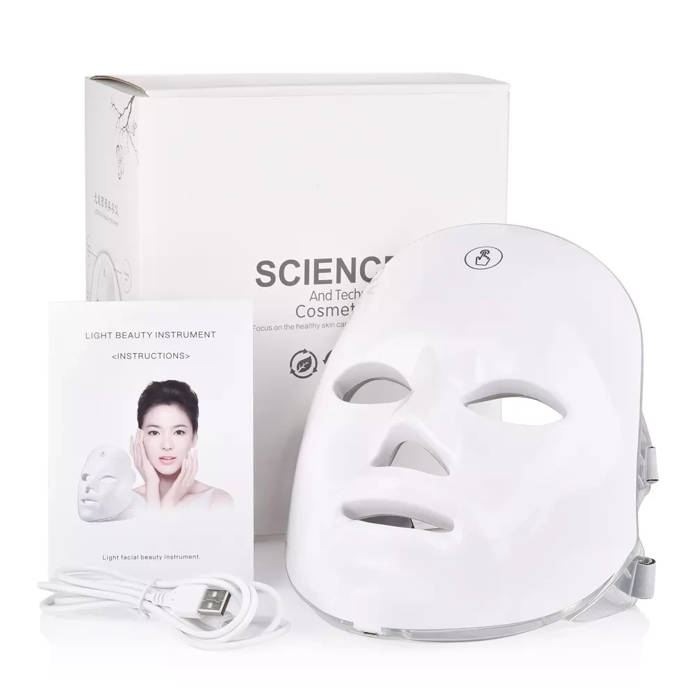 LED Face Mask Light Therapy, 7 LED Facial Skin Care Mask for All Skin Types