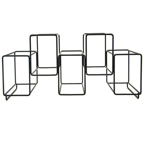 Stylish Rectangle Long Iron Wire Five Bottles Wine Holder Rack-Black