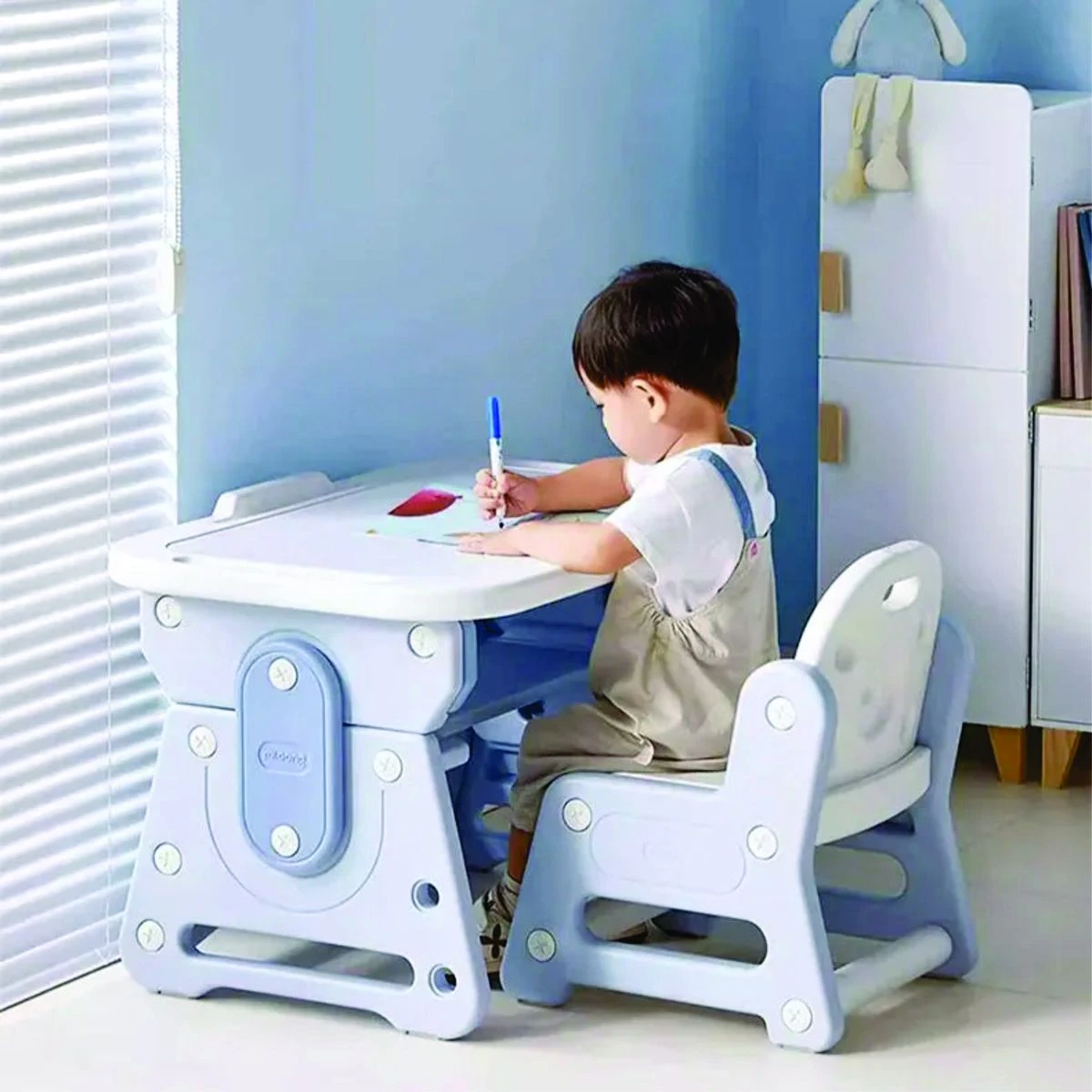 Plastic Kids Functional Desk Chair Set, Height Adjustable Kids Study Table